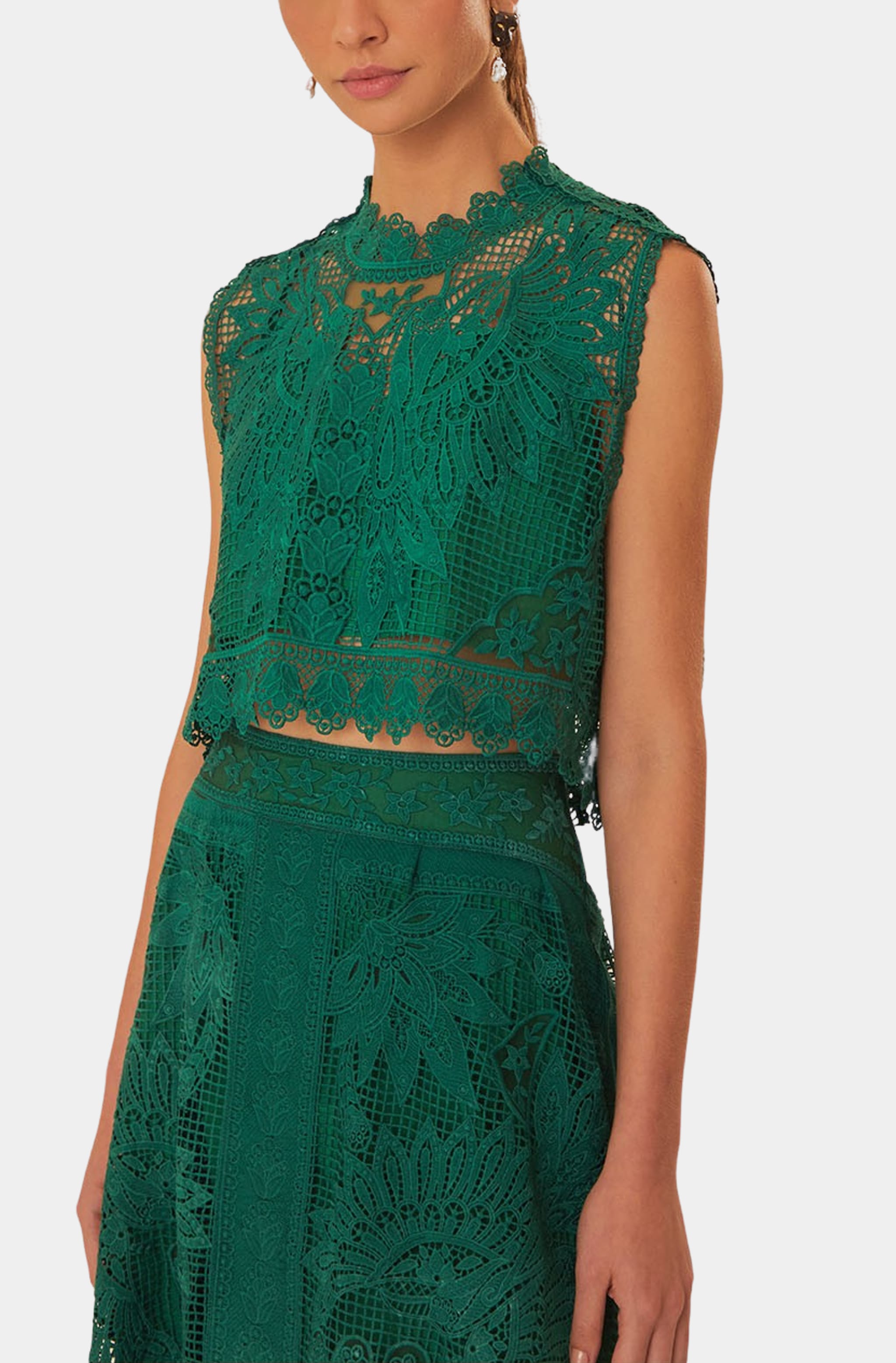 Image of Green Toucan Guipure Sleeveless Top