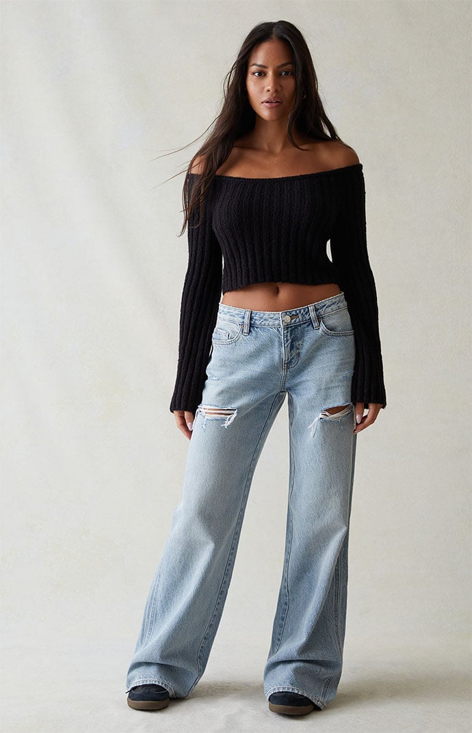 Image: Eco Light Indigo Ripped Low Rise Baggy Jeans