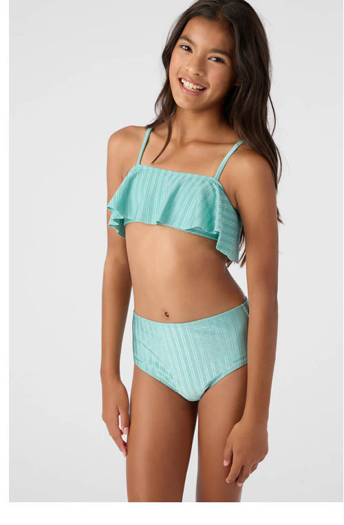 GIRL'S MIZI METALLIC RIB RUFFLE BRALETTE SWIM SET