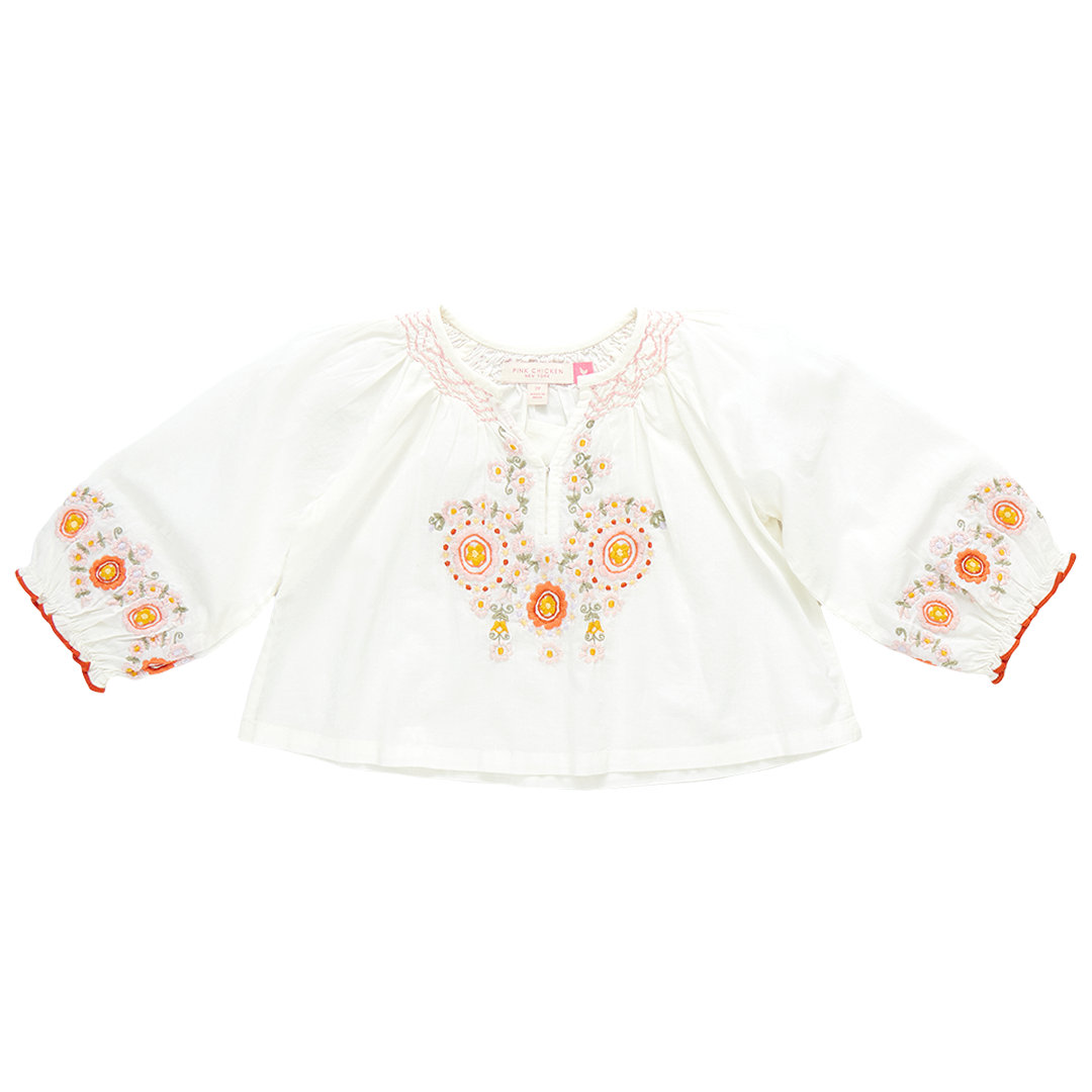 Image of Girls Ava Top - Multi Pink Embroidery