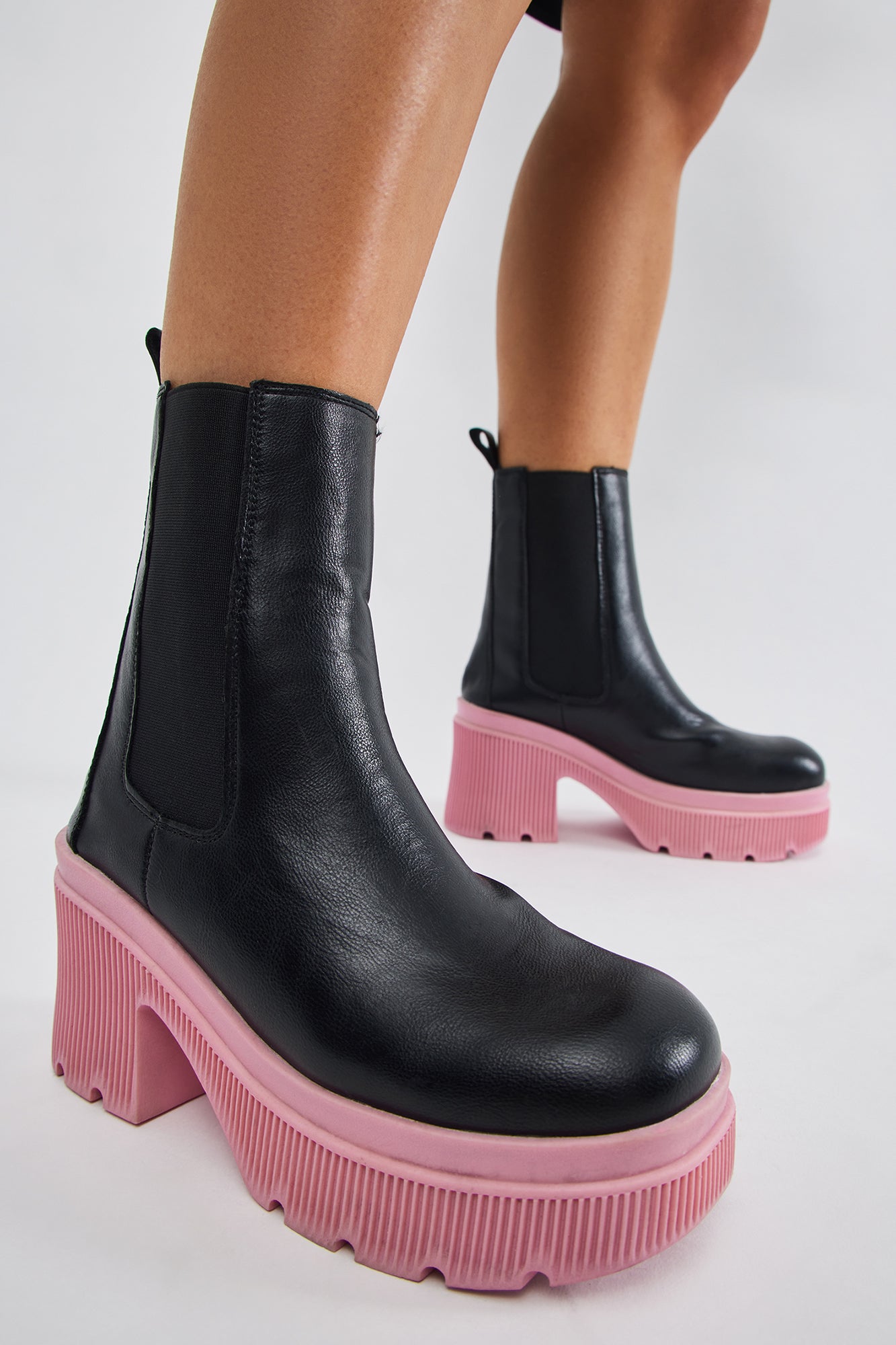 Image of Erika Platform Booties - Black/Pink