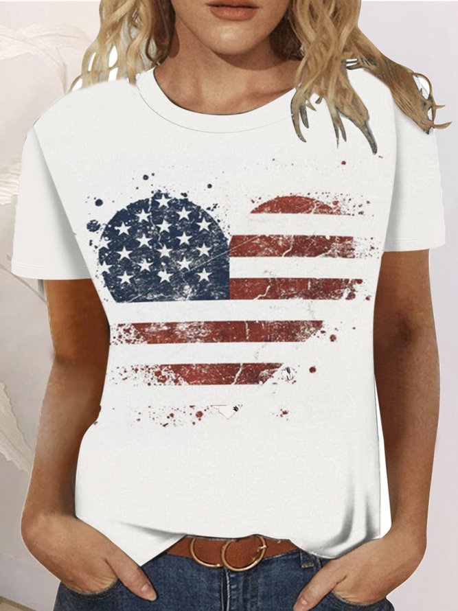 Casual America Flag Crew Neck Short Sleeve T-shirt