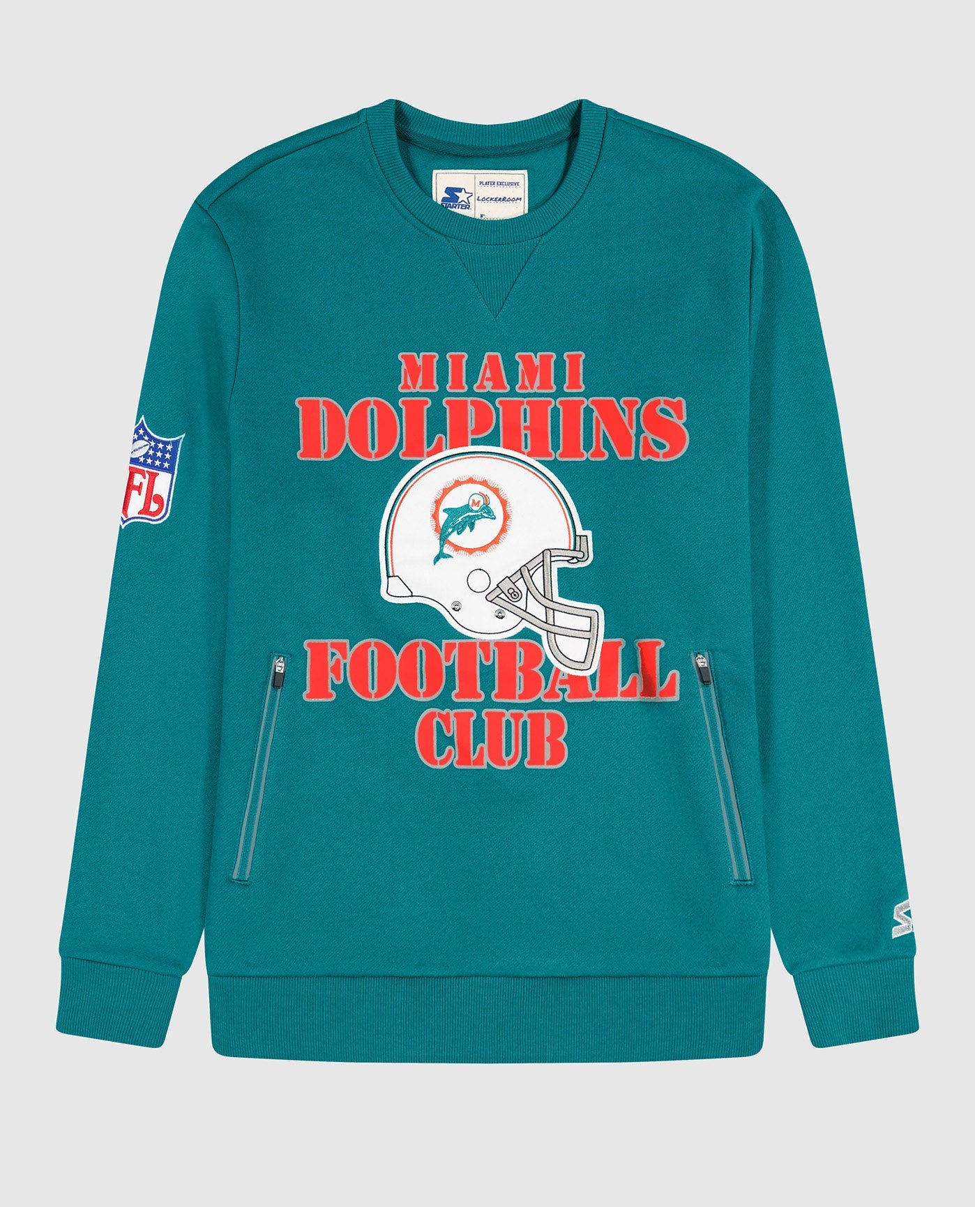 Image of Miami Dolphins Crew Neck Sweatshirt With Zip Pockets