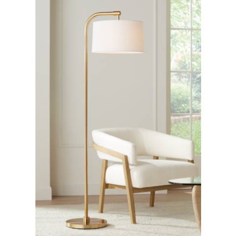 360 Lighting Serra 64" Warm Gold Chairside Arc Offset Arm Floor Lamp