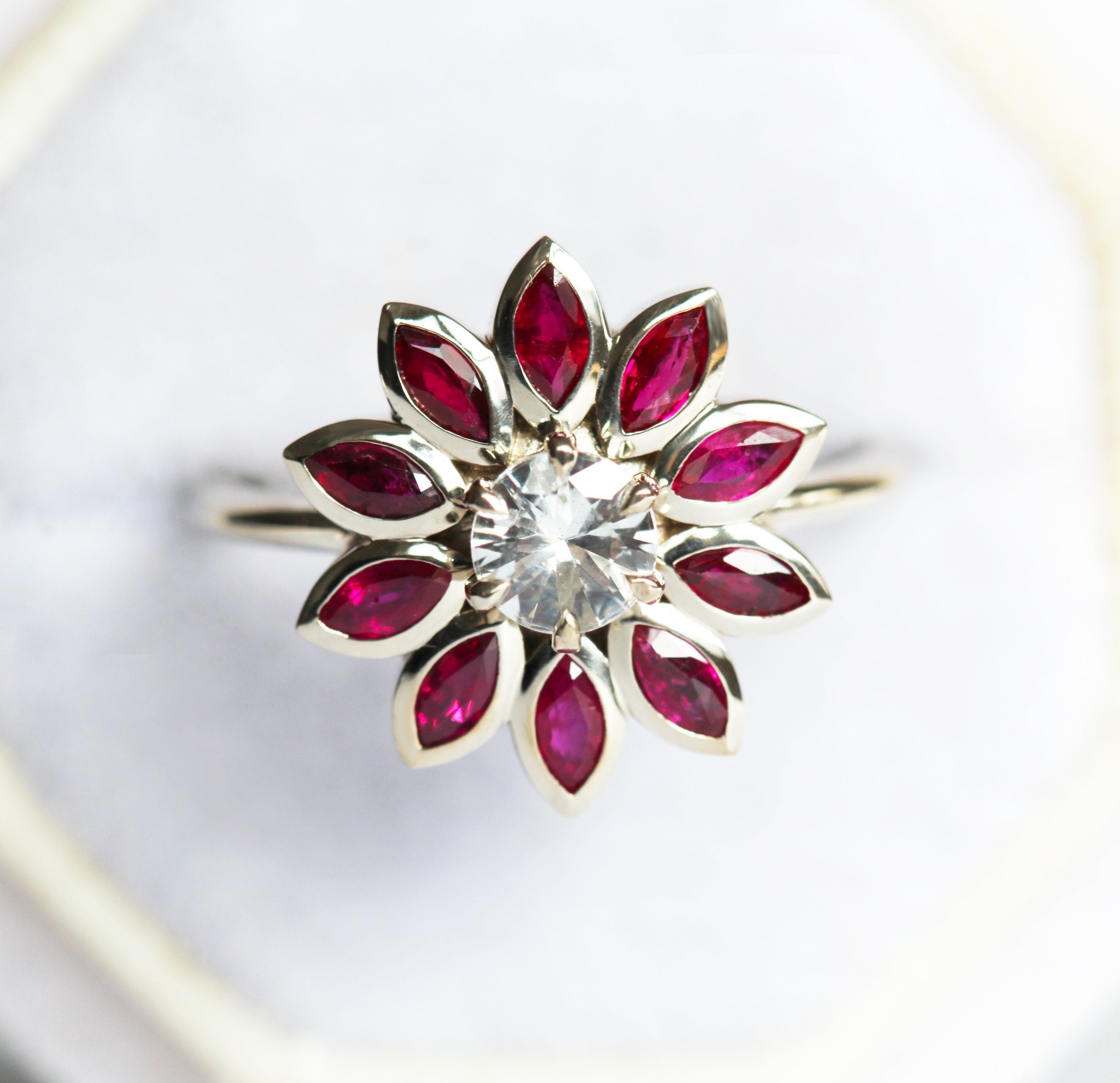 Image of Ruby And Sapphire Flower Ring