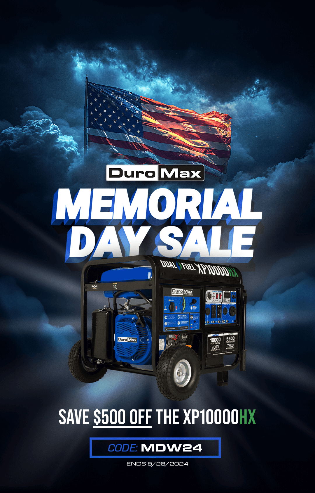 DuroMax Memorial Day Sale | Save Up To $500 Off The XP10000HX Using Code: MDW24