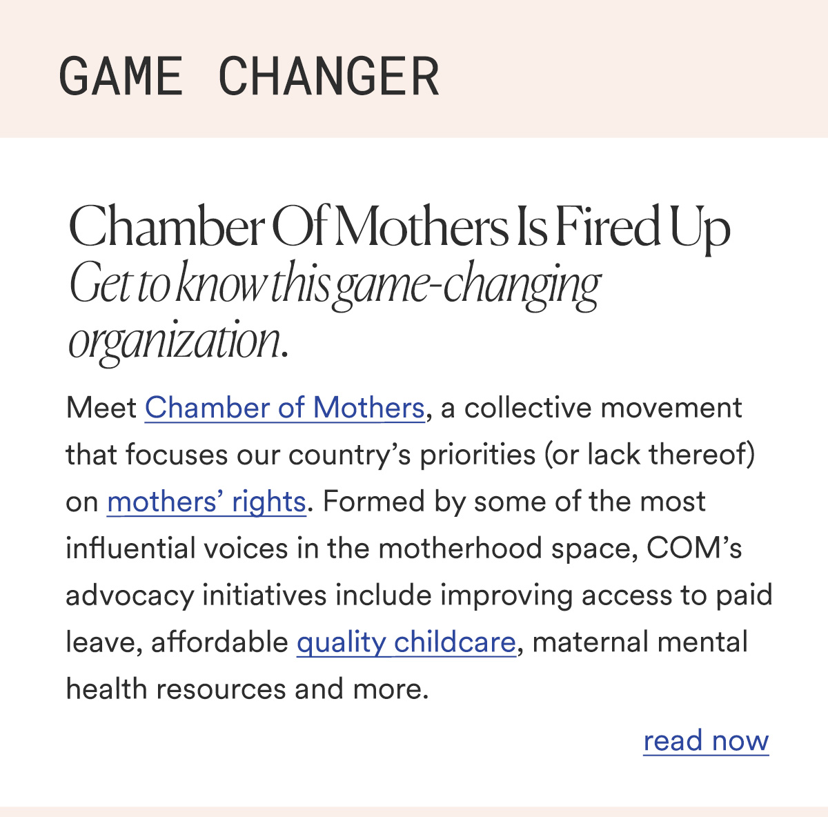 GAME CHANGER  Chamber Of Mothers Is Fired Up