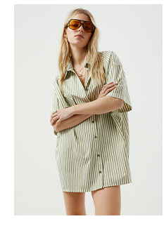 Stripe Oversized Short Sleeve Mini Shirt Dress