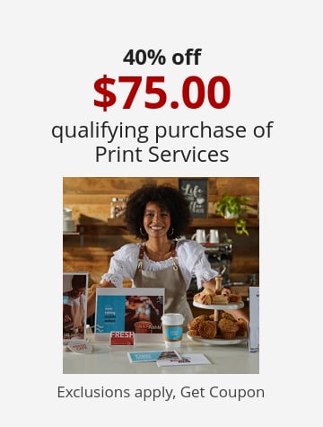 40% off 75 qualifying purchase of Print Services Exclusions apply, Get Coupon