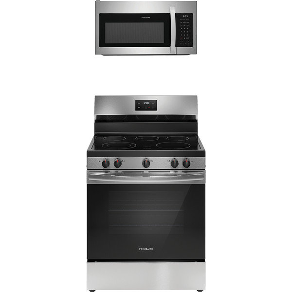 Frigidaire 5.3 CuFt Electric Range with 1.8 CuFt 1000 Watt Over-the-Range Microwave in Stainless Steel