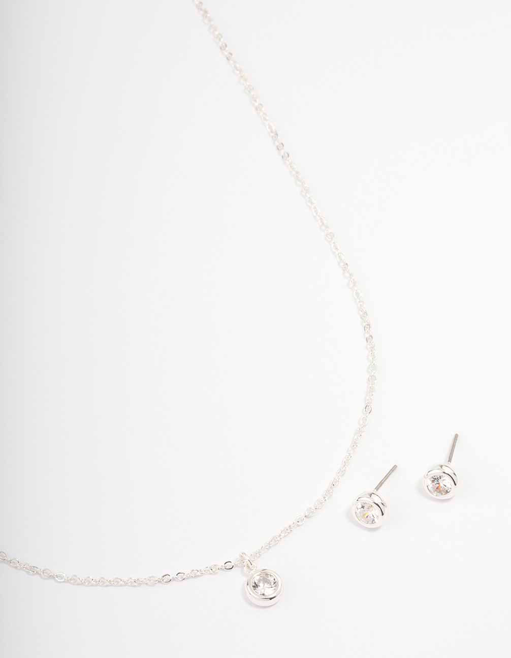 Image of Silver Bezel Diamante Jewellery Set