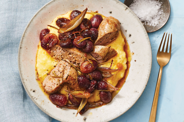 Roasted Sausage and Grapes with Polenta