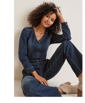 Zip Front Denim Jumpsuit