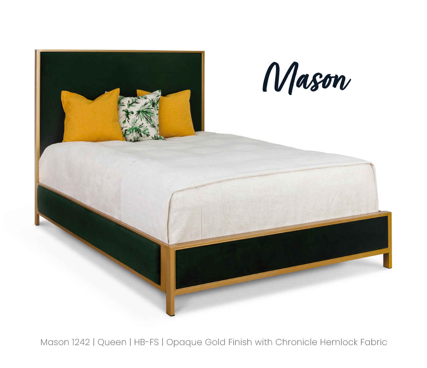 Mason 1242 bed shown as Queen HB_FS in Opaque Gold with Chronicle Hemlock Fabric