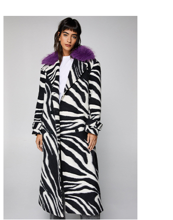 Zebra Print Wool Blend Tailored Coat