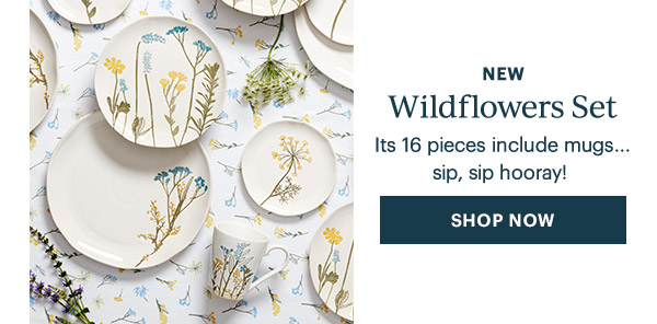 NEW  Wildflowers Set  Its 16 pieces include mugs... sip, sip hooray!  [SHOP NOW]