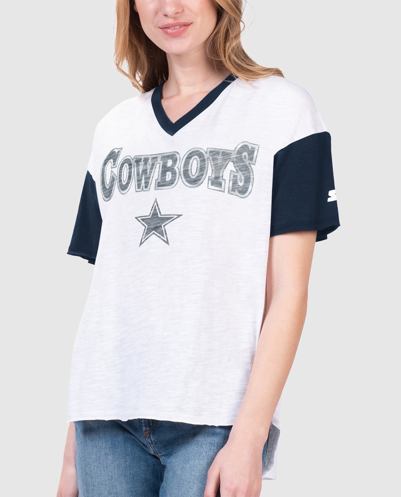 Image of Women's Dallas Cowboys First Base Short Sleeve V-Neck Tee