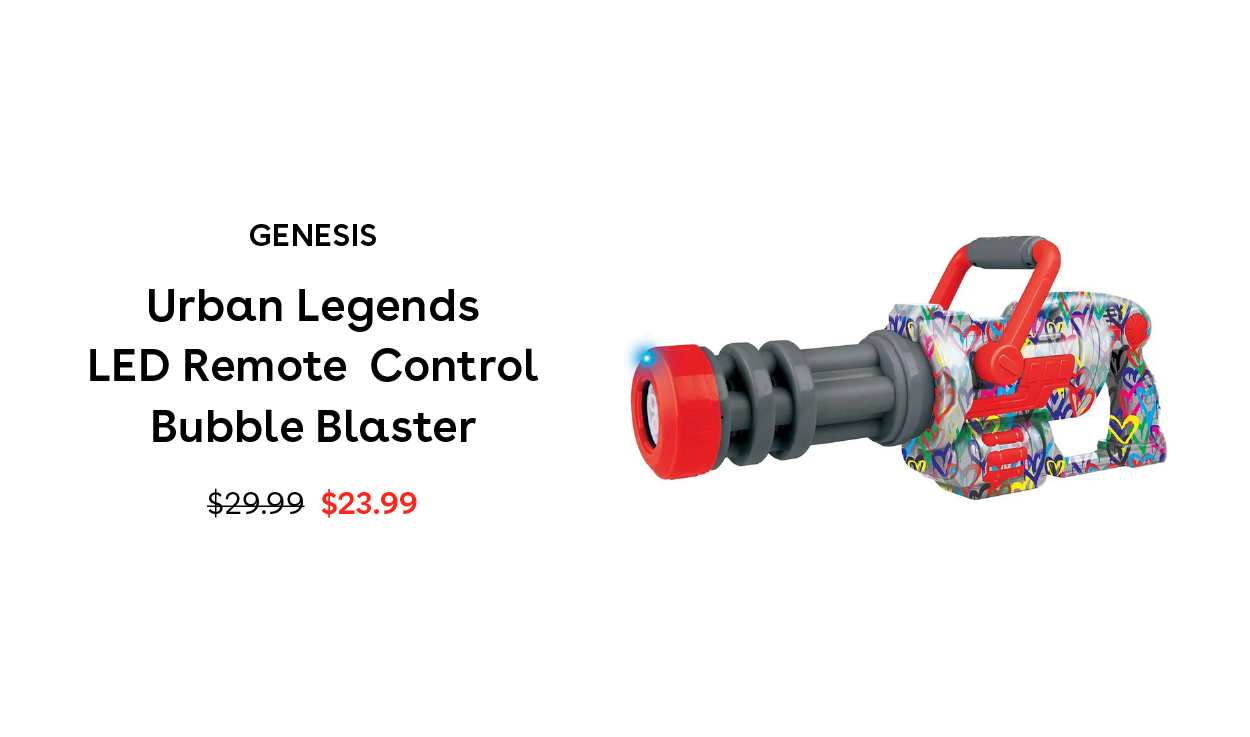 Genesis Urban Legends LED Remote Control Bubble Blaster $23.99 