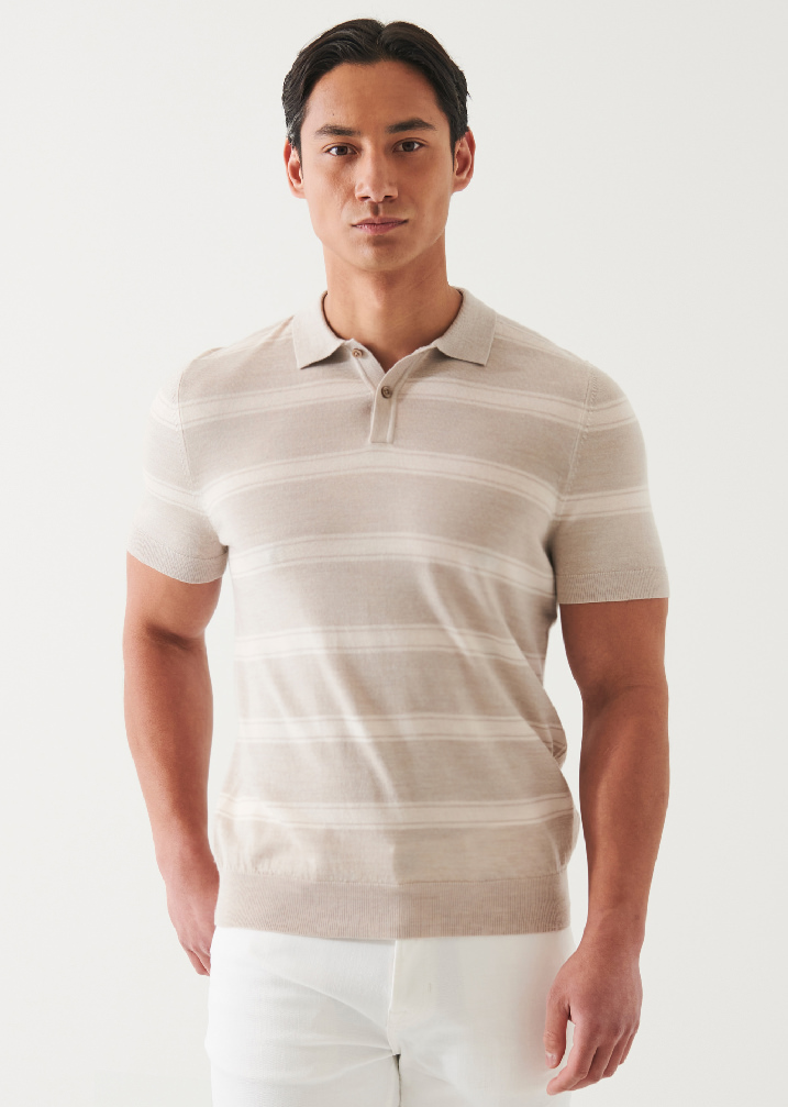 MERINO WOOL-SILK BLEND STRIPED POLO