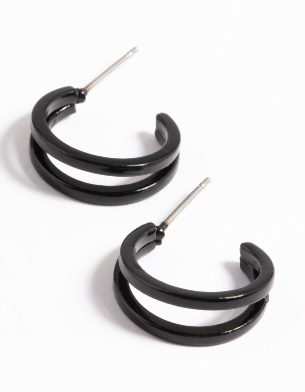 Image of Black Double Huggie Hoop Earrings