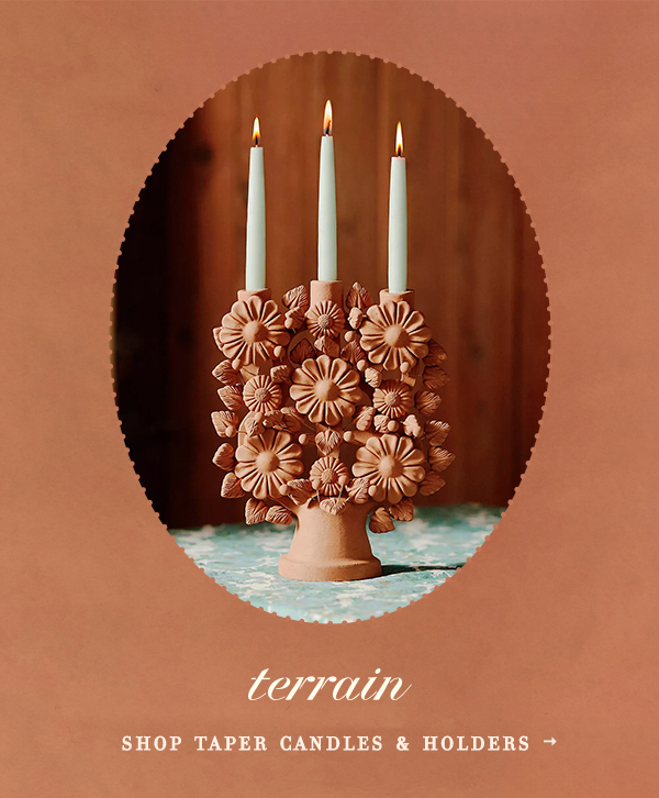 shop taper candles and holders. terrain.