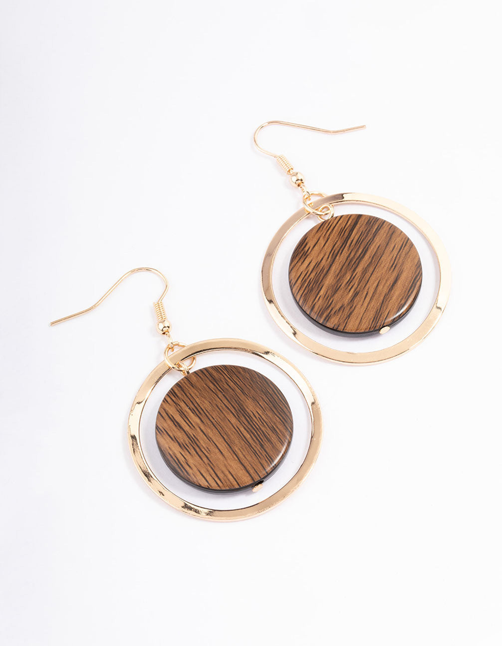 Image of Brown Round Wood Drop Earrings