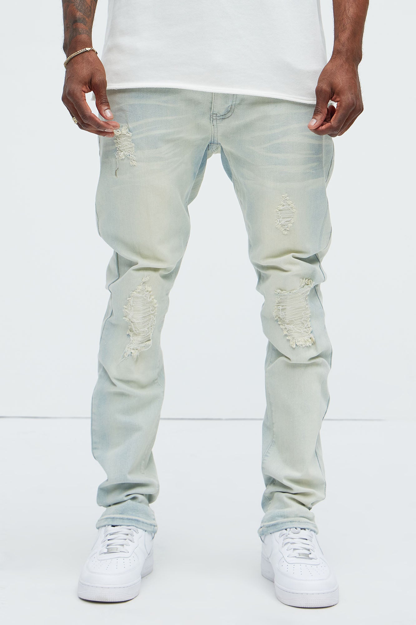 Image of Get With Me Ripped Stacked Skinny Jeans - Light Wash