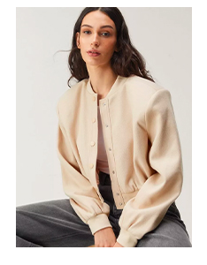 Wool Look Cropped Bomber Jacket