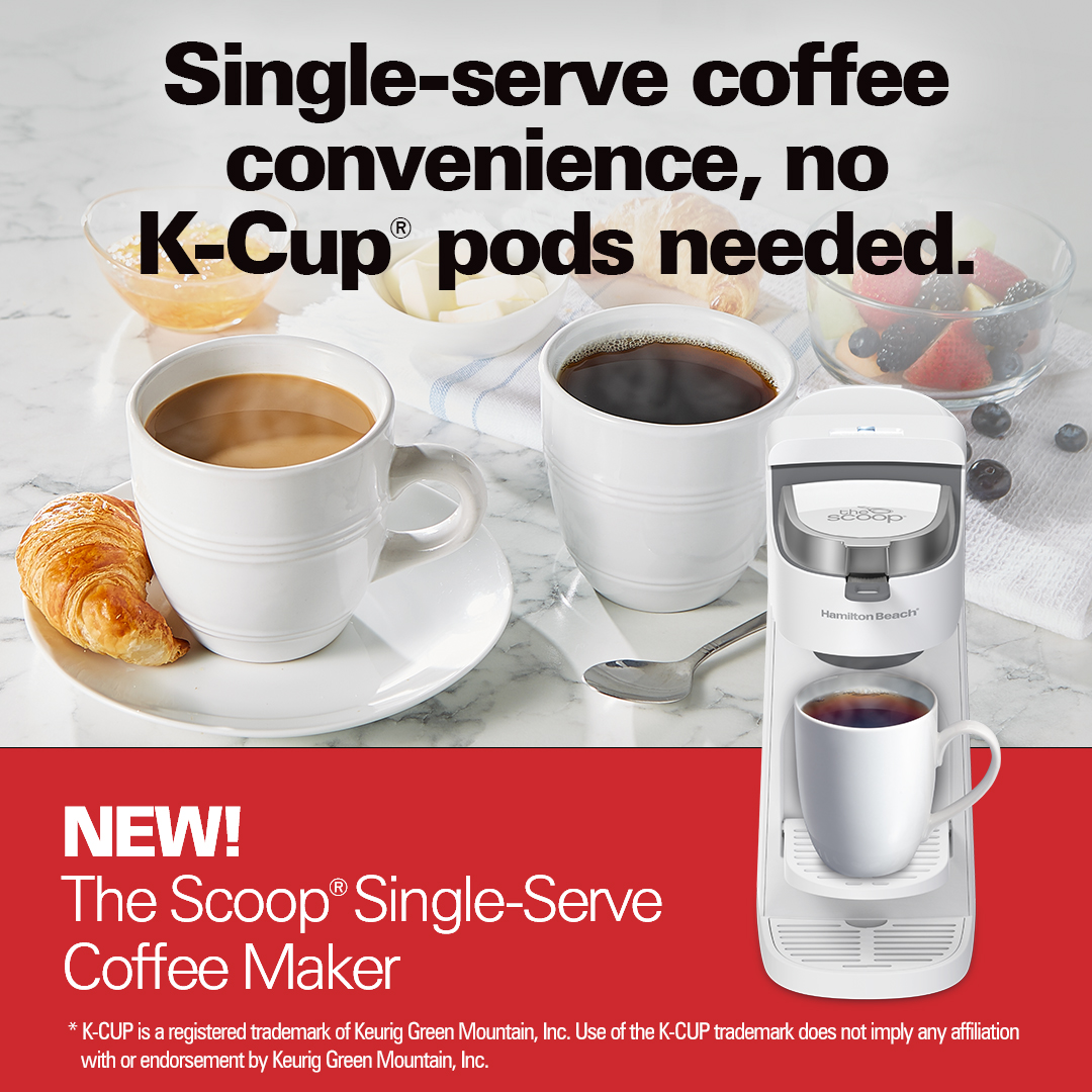 New Scoop SIngle Serve Coffee maker, scoop your favorite ground coffee, place, and brew