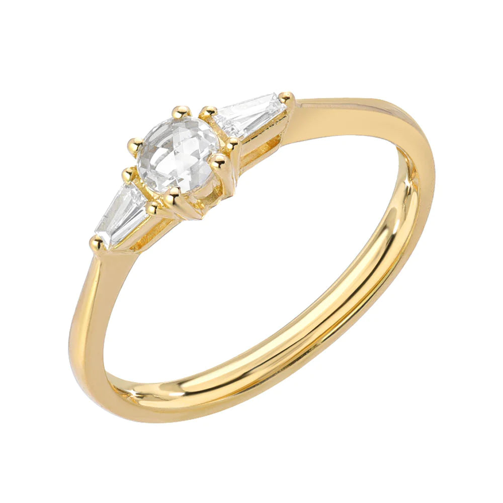 Image of Heirloom Rose Cut Diamond Ring Tapered Baguettes Gold