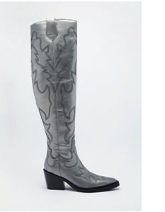 Real Leather Metallic Embroidered Over The Knee Cowboy Boots