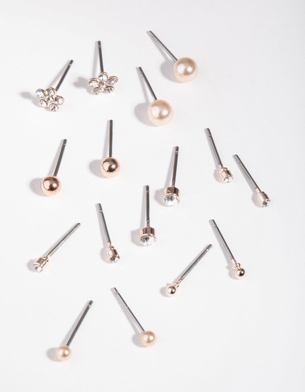 Image of Rose Gold Diamante Flower & Pearl 8-Pack Earring