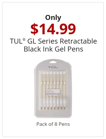 Only 14.99 TUL® GL Series Retractable Black Ink Gel Pens Pack of 8 Pens