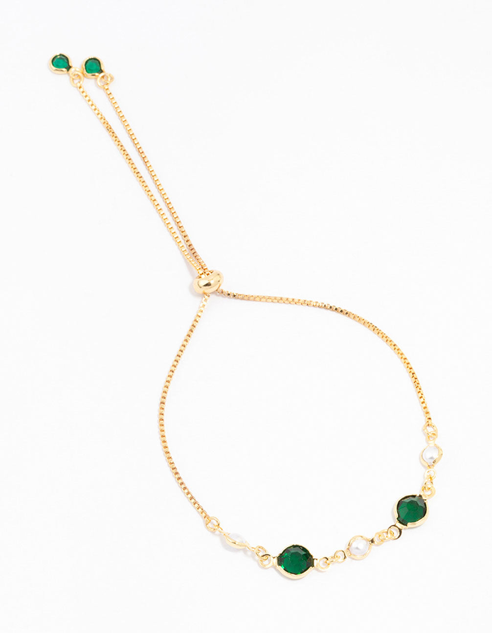 Image of Gold Round Emerald & Pearl Toggle Bracelet