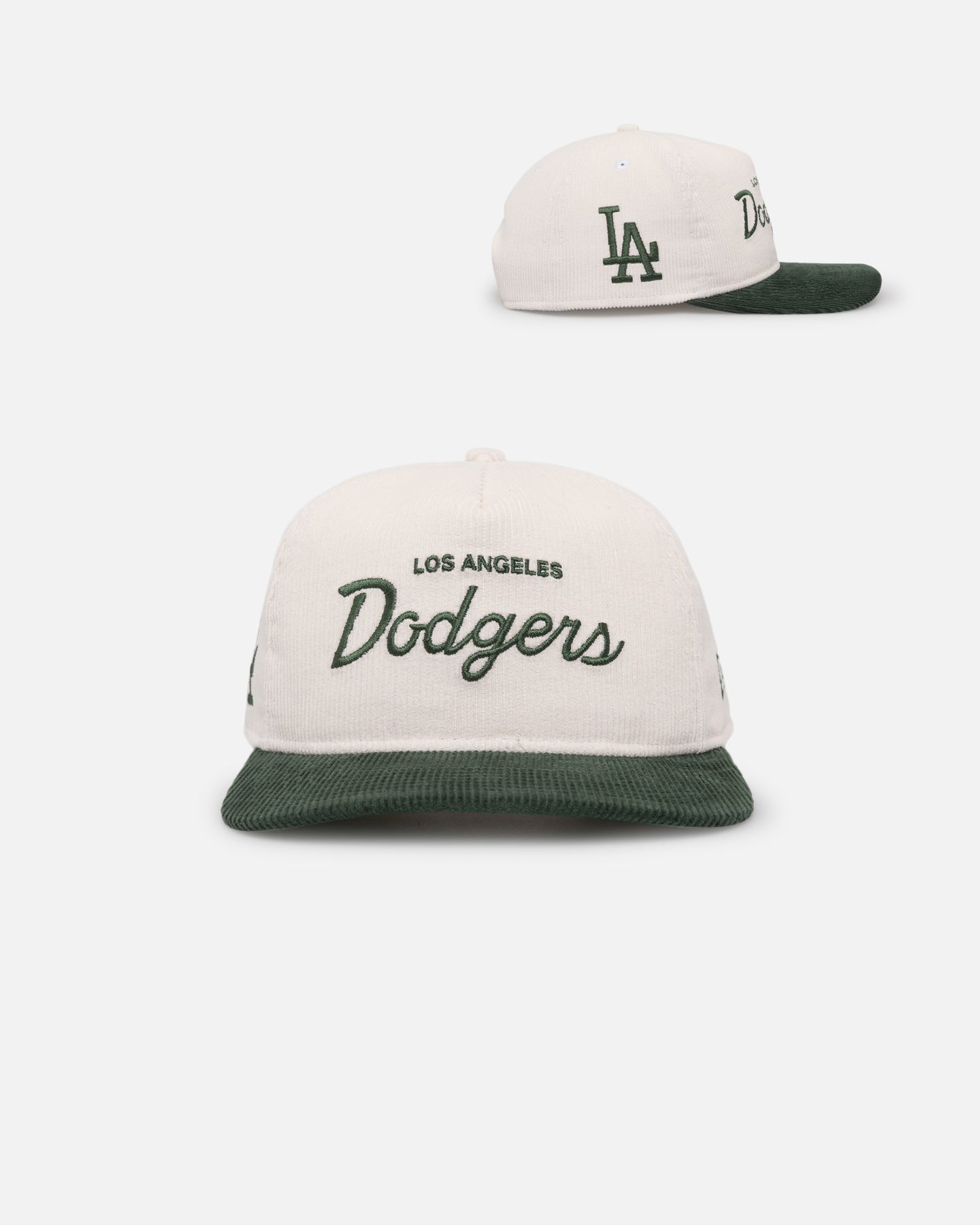 Image of New Era Los Angeles Dodgers 'Currency Corduroy' Golfer Pre-Curved Snapback Chrome White