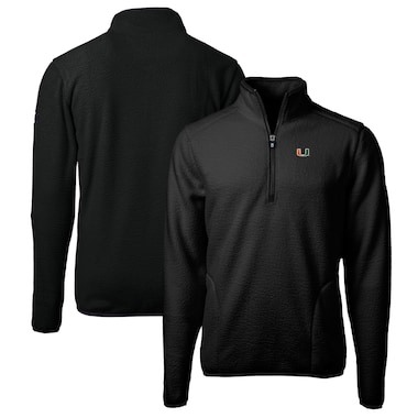 Men's Cutter & Buck Black Miami Hurricanes Big & Tall Cascade Eco Sherpa Fleece Quarter-Zip Jacket