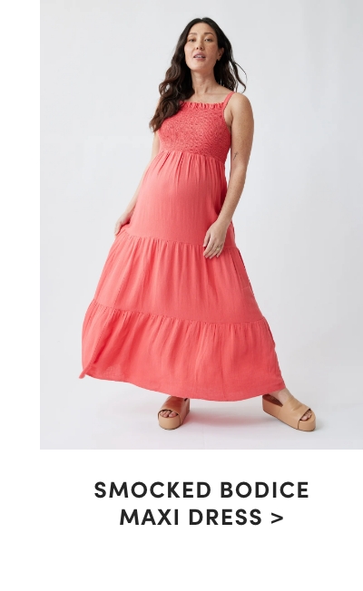 SMOCKED MATERNITY MAXI DRESS