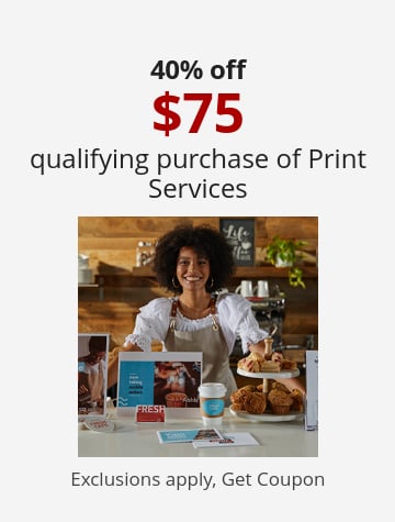 40% off 75 qualifying purchase of Print Services Exclusions apply, Get Coupon