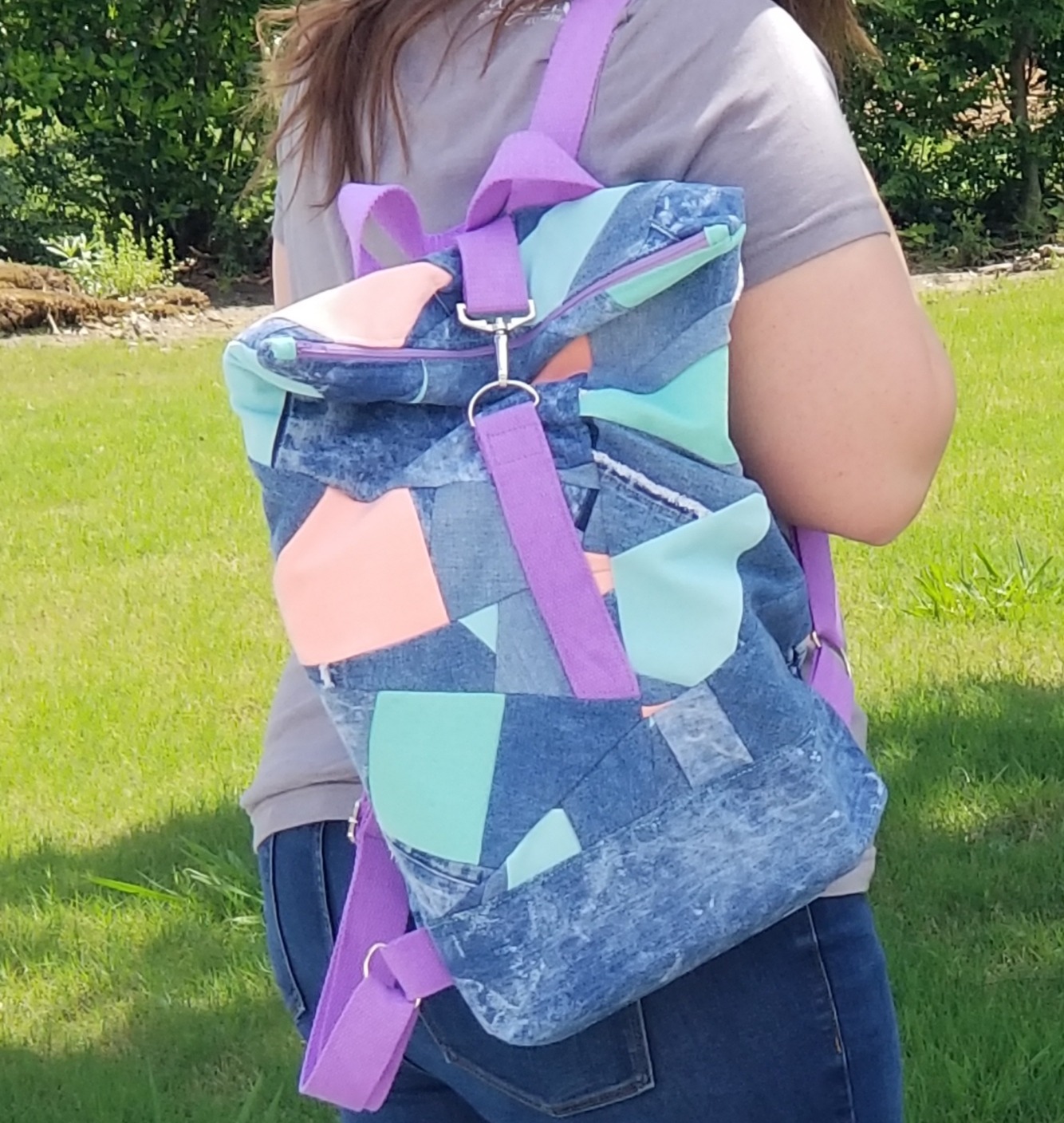 Upcycled Retro Denim Fold-over Backpack