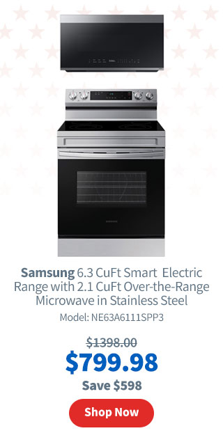 Samsung 6.3 CuFt Smart Freestanding Electric Range with Bespoke 2.1 CuFt Over-the-Range Microwave in Stainless Steel. $799.98. Shop Now.