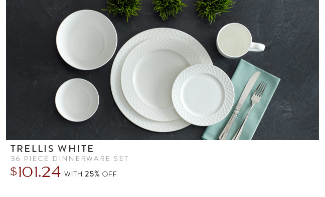 Trellis White 36 Piece Dinnerware Set