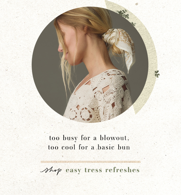 Woman wearing handkerchief in her hair. Shop easy trees refreshes.