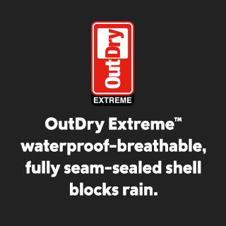 OutDry Extreme™ waterproof-breathable, fully seam-sealed shell blocks rain.