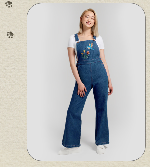 Humming Along Embroidered Overalls