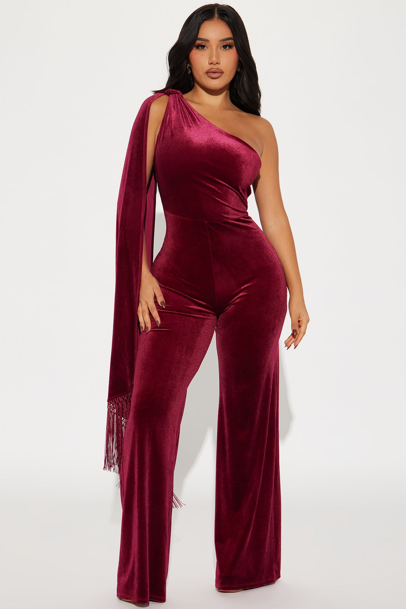 Image of Fashion Fusion Velvet Jumpsuit - Burgundy