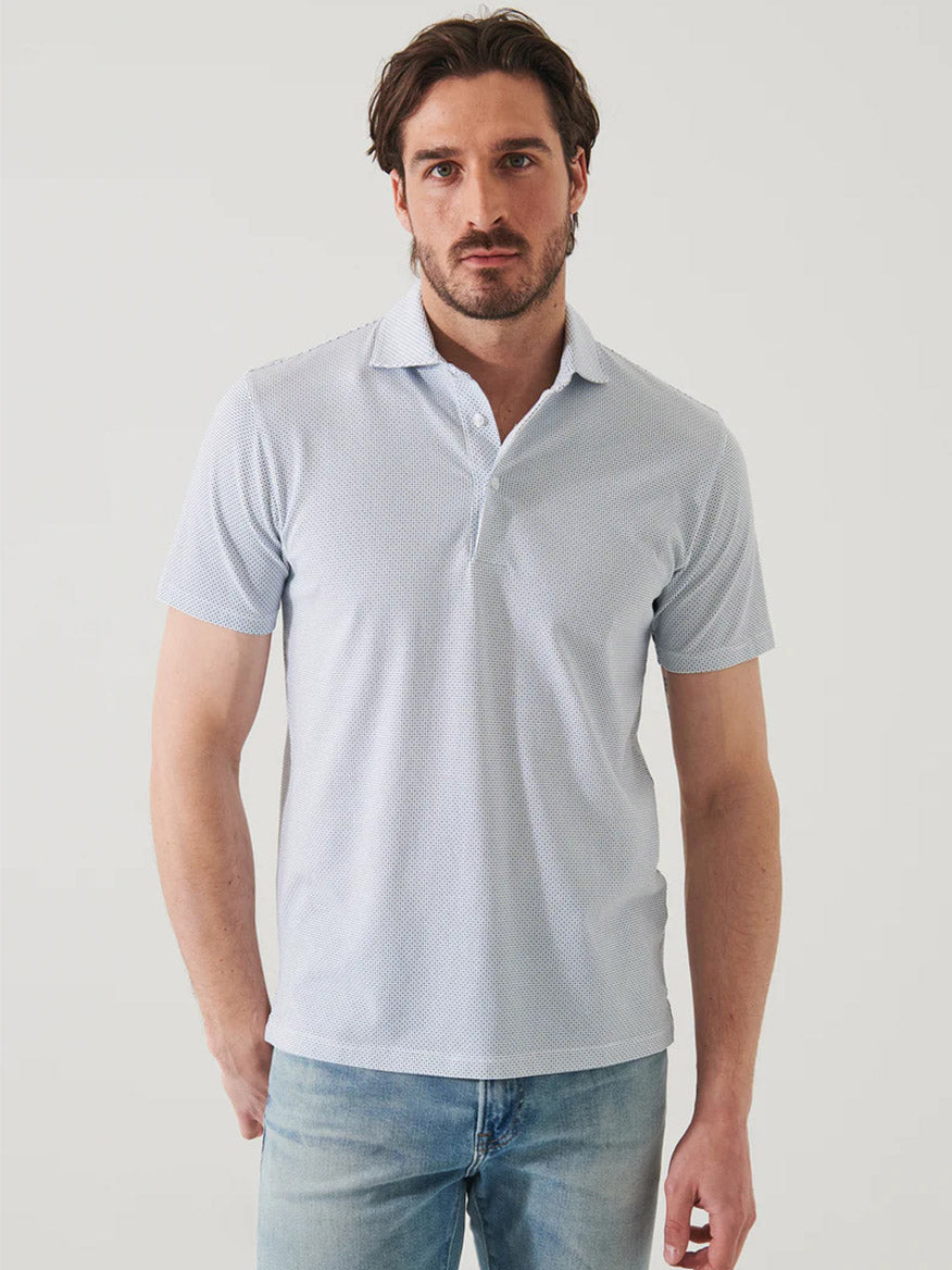 Image of Patrick Assaraf Pima Cotton Stretch Printed Polo in New Oman Micro Diamond Dot