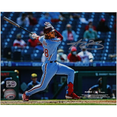 Alec Bohm  Autographed 8" x 10" Swinging Bat Light Blue Jersey