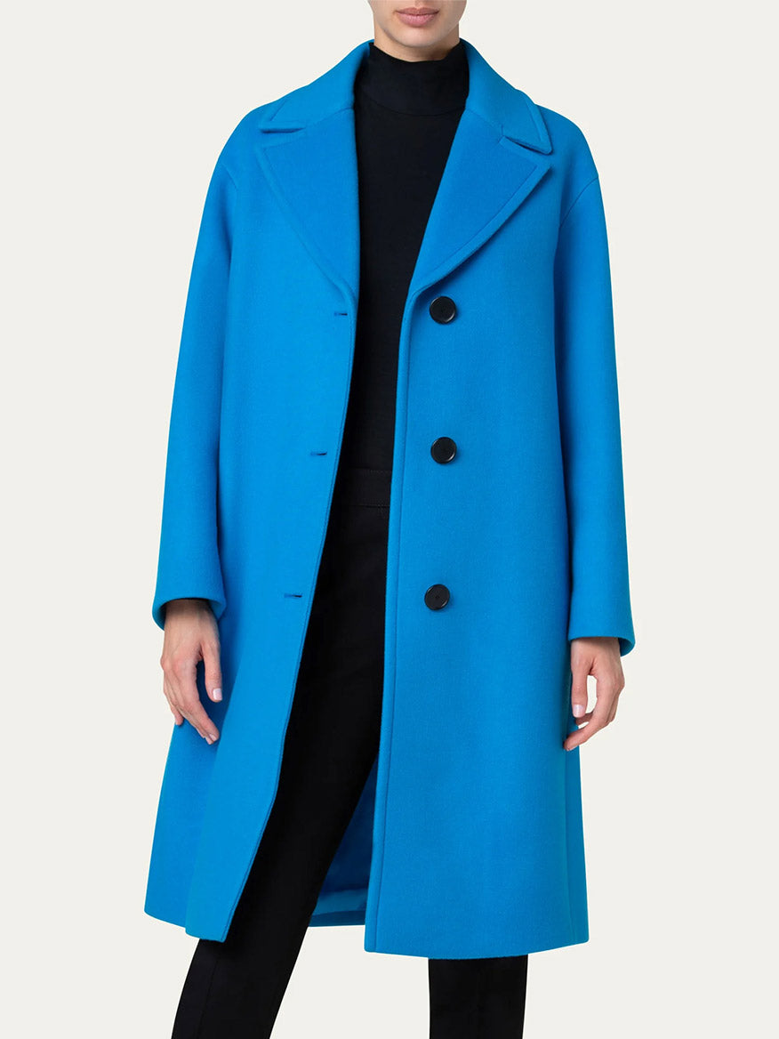 Image of Akris Punto Single Breasted Wool Coat in Turquoise