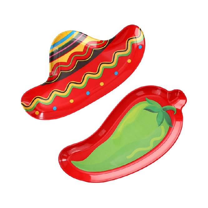 Fiesta trays shaped as a hat and chili