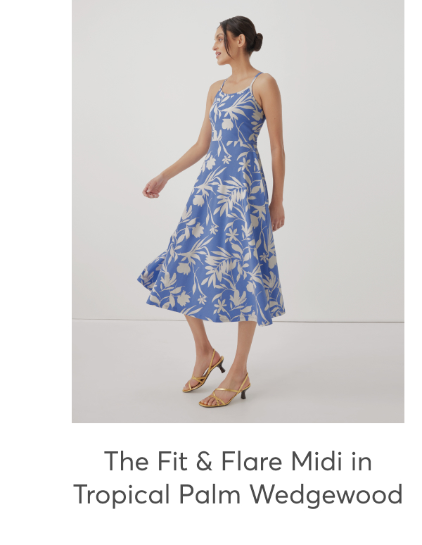 The Fit & Flare Midi in Tropical Palm Wedgewood